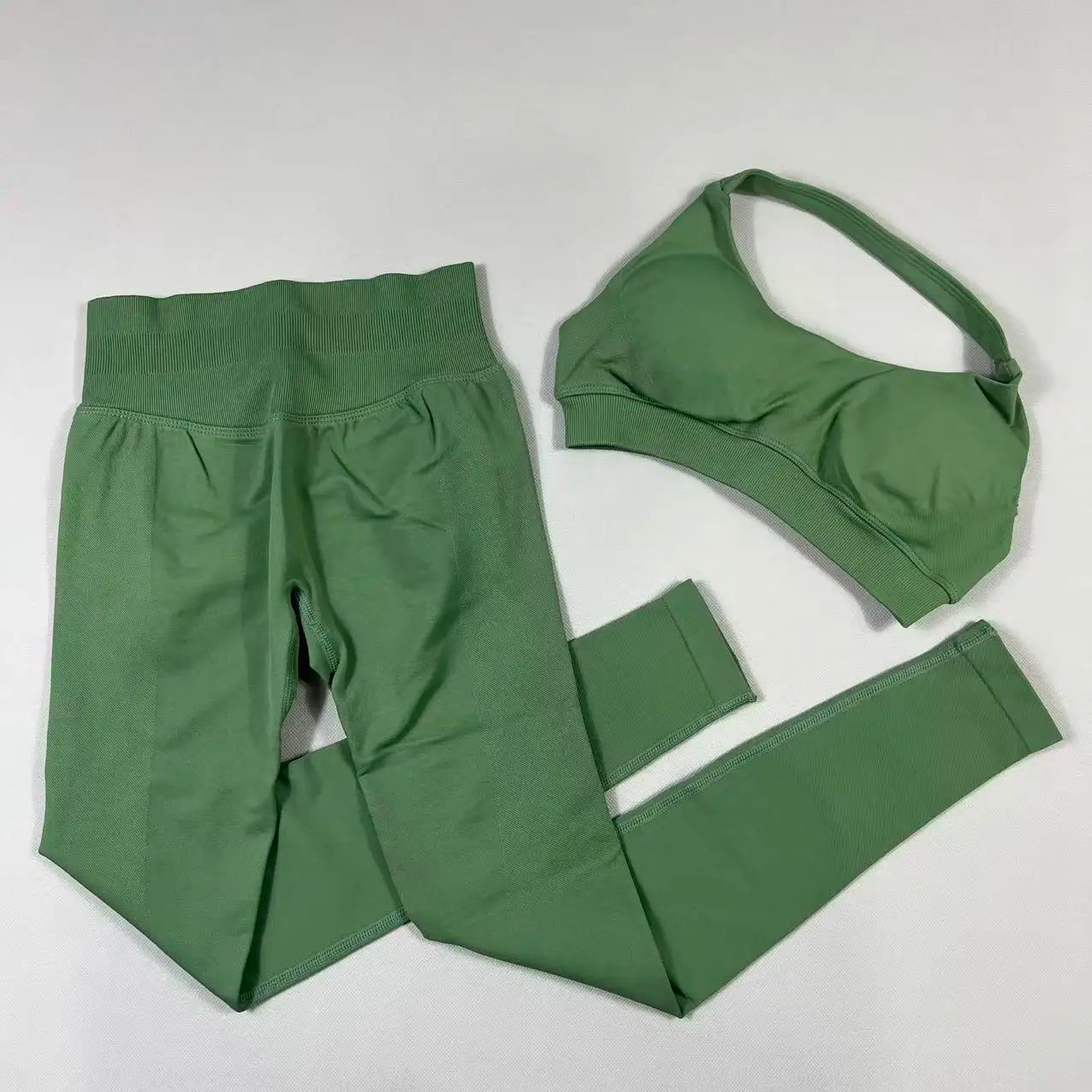 2Pcs Seamless Halter Neck Backless Yoga Outfit High Waist Ribbed Scrunch Shorts Set for Women Gym Sports Pilates Active Wear
