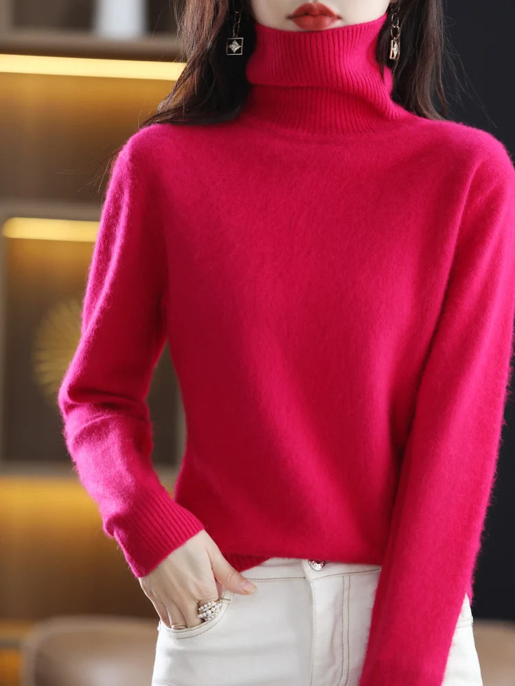 100% Mink Cashmere Turtleneck Sweater Women Solid Color Long Sleeve Top Autumn Winter Fashion Knit Female Warm Pullover Jumper