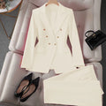 Cakrisyal Women Elegant Formal Blazer Sets Double Breasted Lapel Blazer And Straight Slim Pants Evening Party Wedding Blazer Set