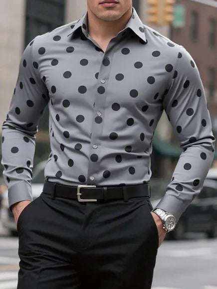 Men's Shirt Long Sleeve Shirt Spotted Lapel Button Casual Outdoor Breathable Comfortable Fashion Trend New Versatile Clothing