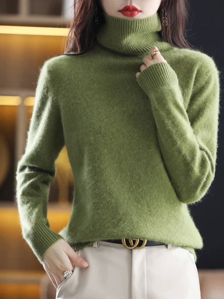 100% Mink Cashmere Turtleneck Sweater Women Solid Color Long Sleeve Top Autumn Winter Fashion Knit Female Warm Pullover Jumper