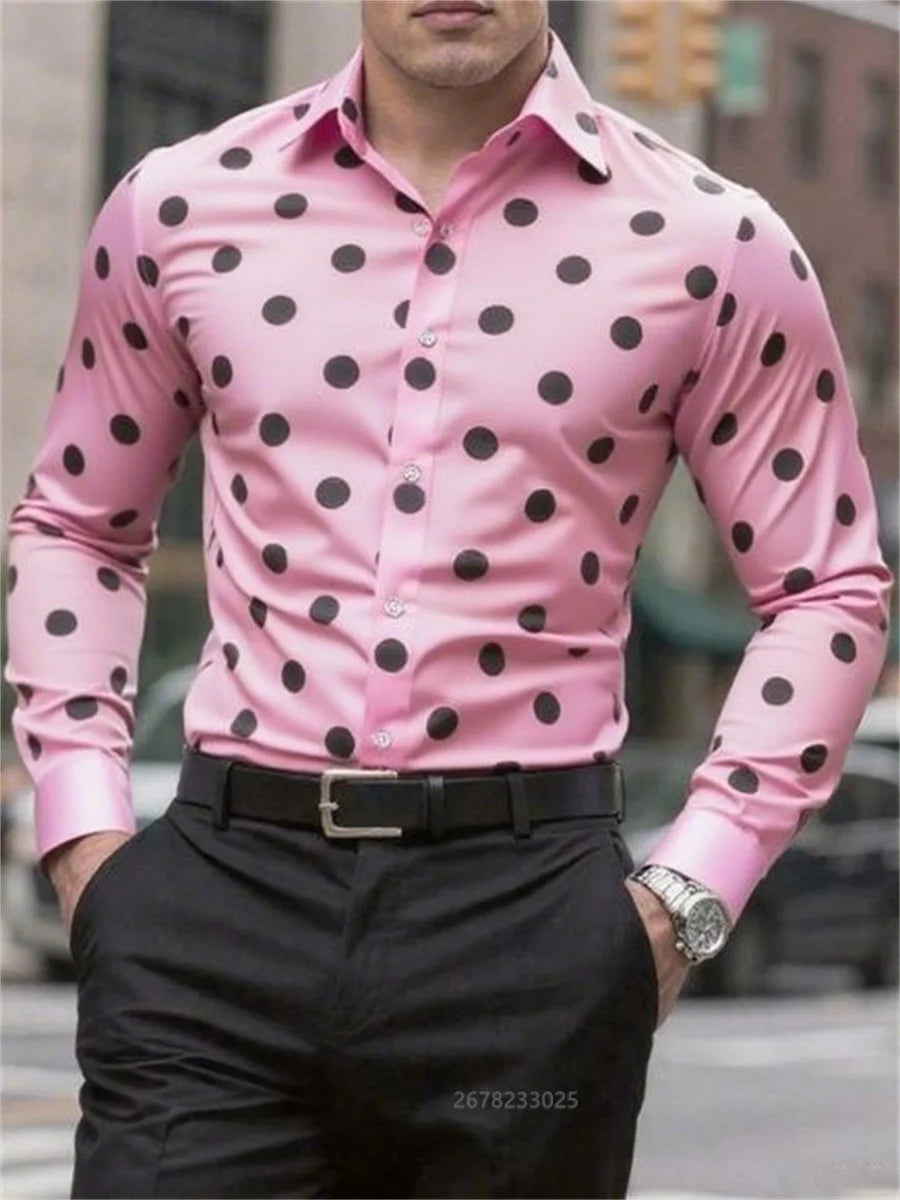 Men's Shirt Long Sleeve Shirt Spotted Lapel Button Casual Outdoor Breathable Comfortable Fashion Trend New Versatile Clothing