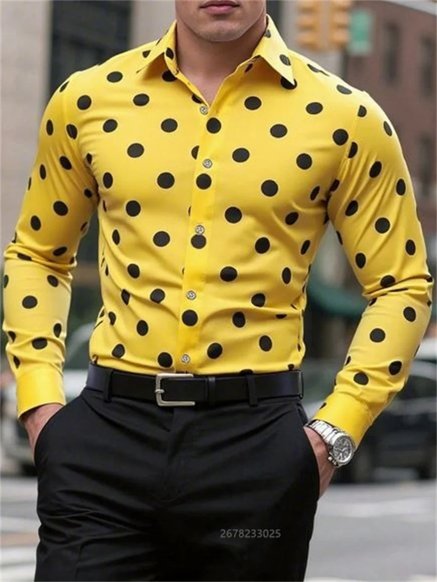 Men's Shirt Long Sleeve Shirt Spotted Lapel Button Casual Outdoor Breathable Comfortable Fashion Trend New Versatile Clothing