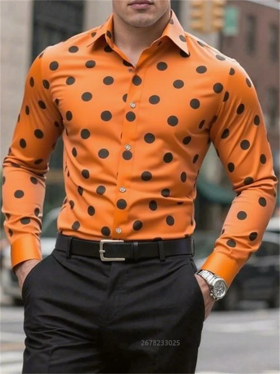 Men's Shirt Long Sleeve Shirt Spotted Lapel Button Casual Outdoor Breathable Comfortable Fashion Trend New Versatile Clothing