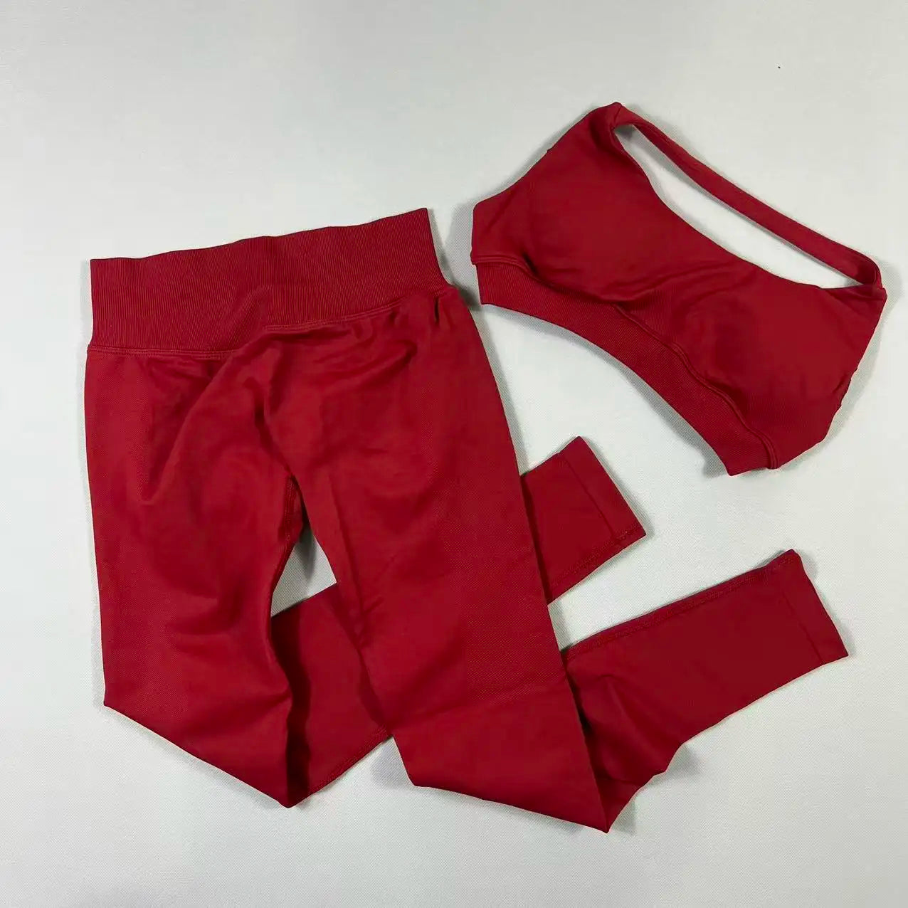 2Pcs Seamless Halter Neck Backless Yoga Outfit High Waist Ribbed Scrunch Shorts Set for Women Gym Sports Pilates Active Wear