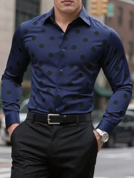 Men's Shirt Long Sleeve Shirt Spotted Lapel Button Casual Outdoor Breathable Comfortable Fashion Trend New Versatile Clothing
