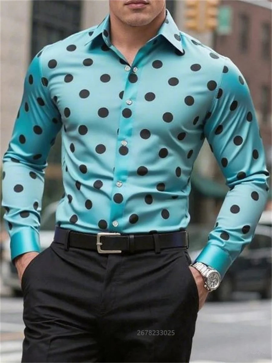 Men's Shirt Long Sleeve Shirt Spotted Lapel Button Casual Outdoor Breathable Comfortable Fashion Trend New Versatile Clothing