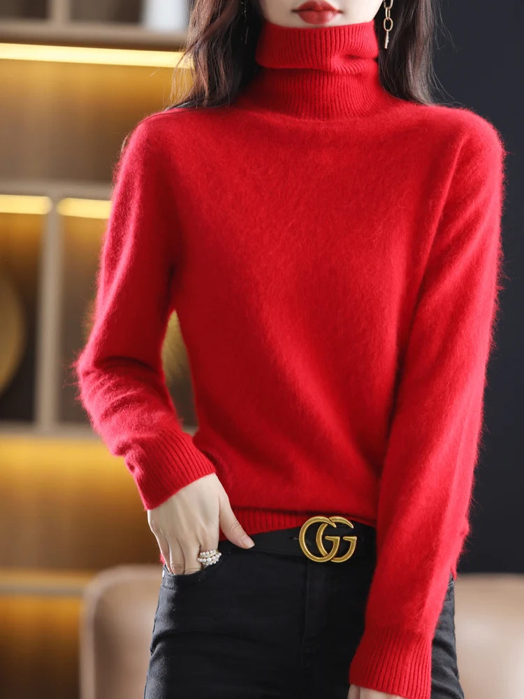 100% Mink Cashmere Turtleneck Sweater Women Solid Color Long Sleeve Top Autumn Winter Fashion Knit Female Warm Pullover Jumper