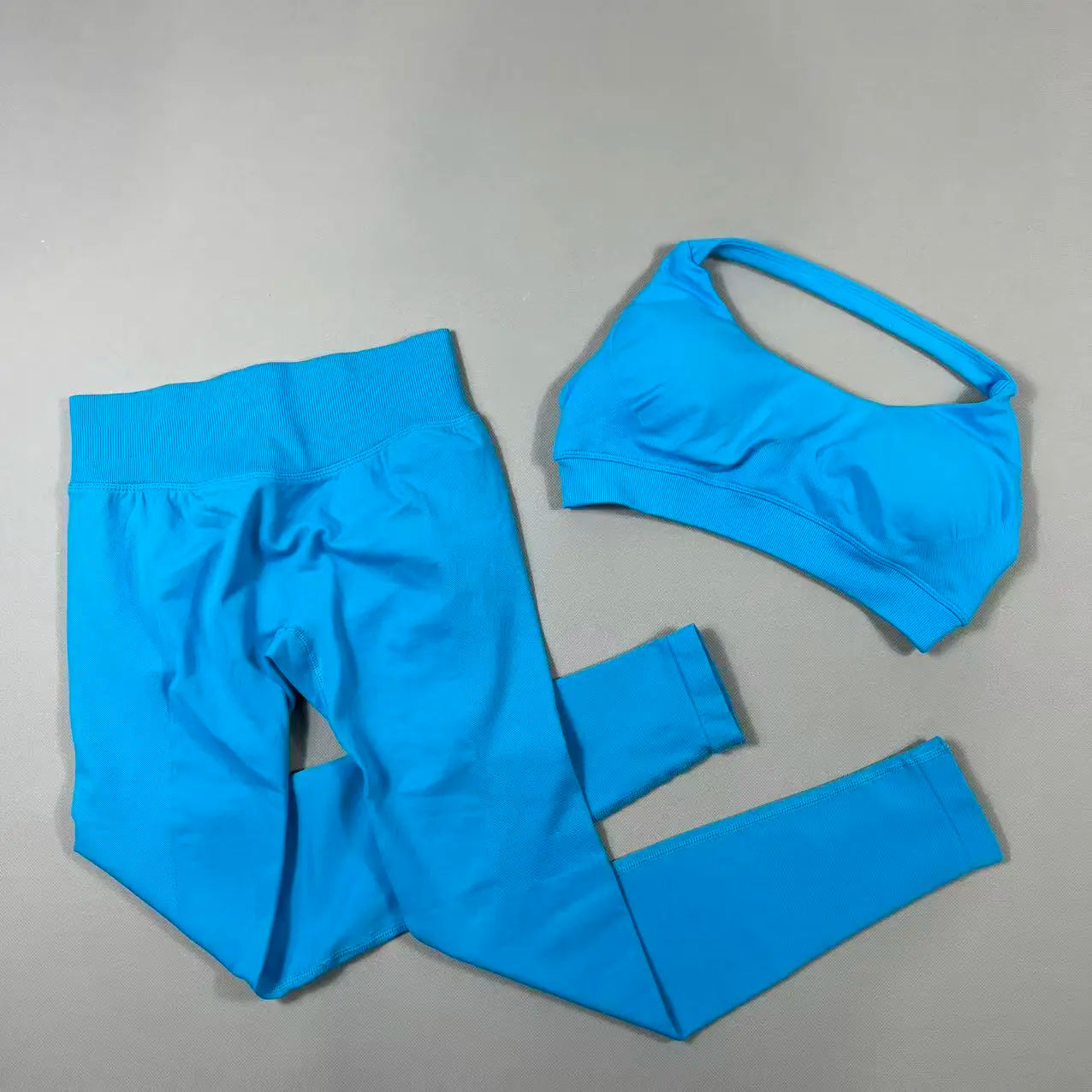 2Pcs Seamless Halter Neck Backless Yoga Outfit High Waist Ribbed Scrunch Shorts Set for Women Gym Sports Pilates Active Wear
