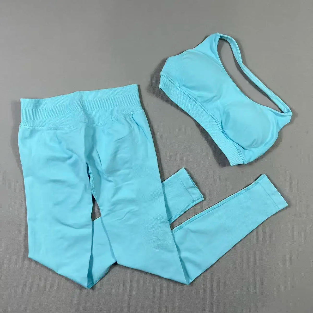 2Pcs Seamless Halter Neck Backless Yoga Outfit High Waist Ribbed Scrunch Shorts Set for Women Gym Sports Pilates Active Wear
