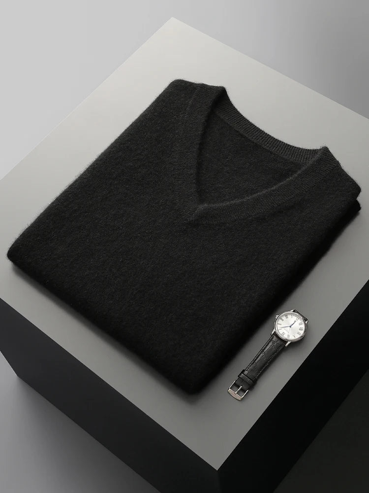 Autumn Winter Men's Wool Vests V-neck Sleeveless Pullover Sweater 100% Merino Wool Knitted Basic Smart Casual Cashmere Waistcoat