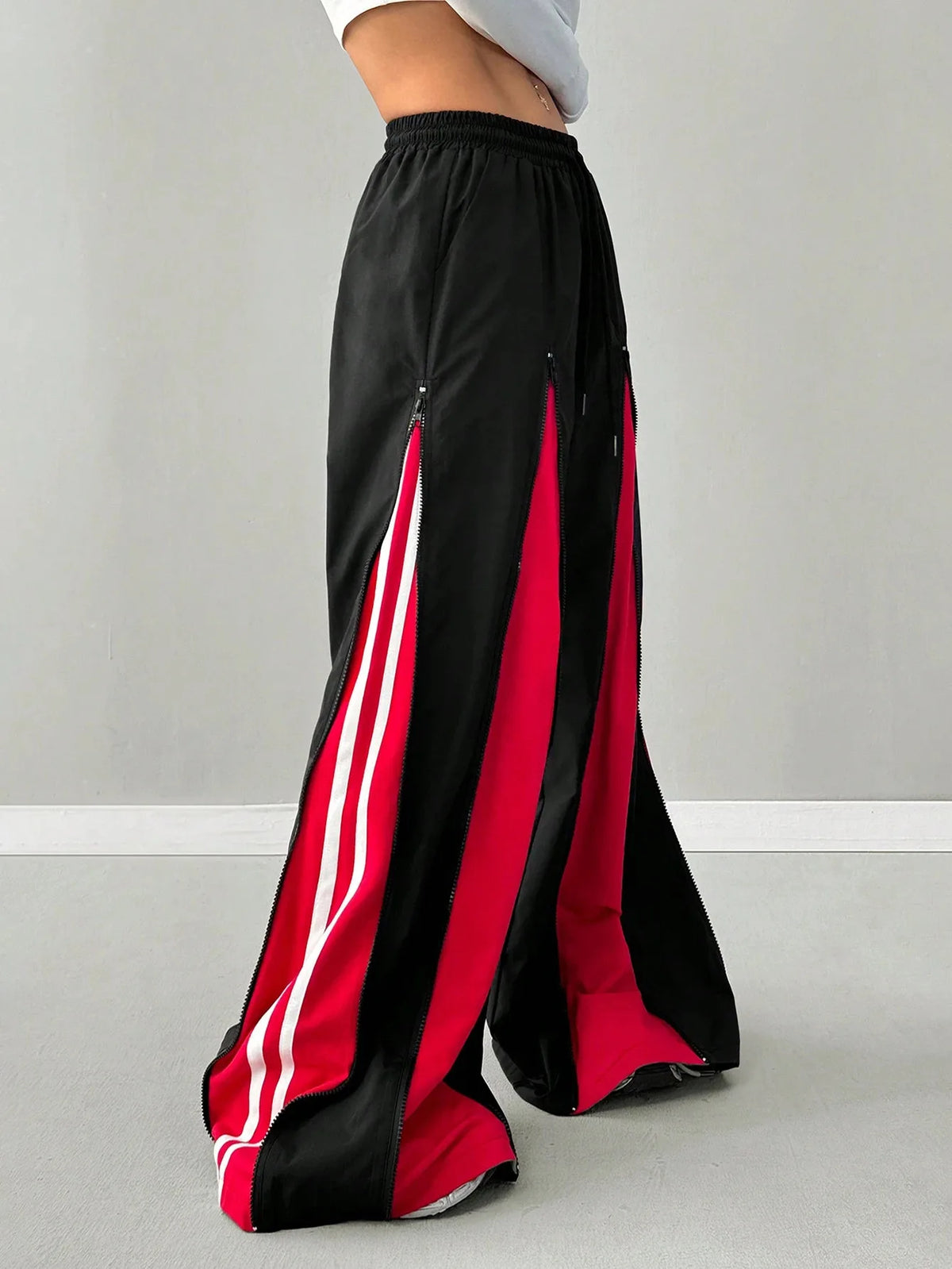 25 year old girl hip-hop and street dance costumes, cool jazz stage costumes, K-pop performance pants, multi zipper design, loos
