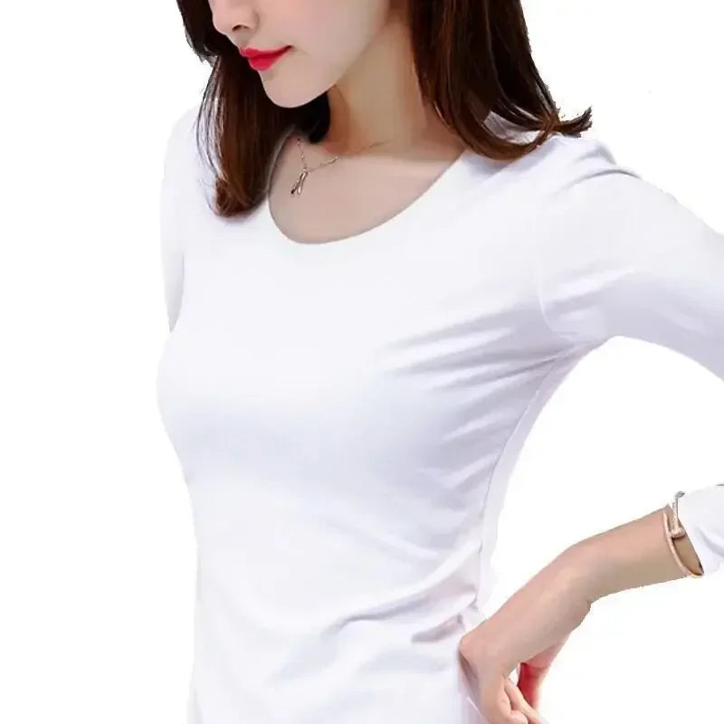 Winter Women Thermal Underwear T-Shirt Turtleneck Bottom Shirt Solid Semi High Collar Long Sleeve Basic Heating Fiber Pullovers