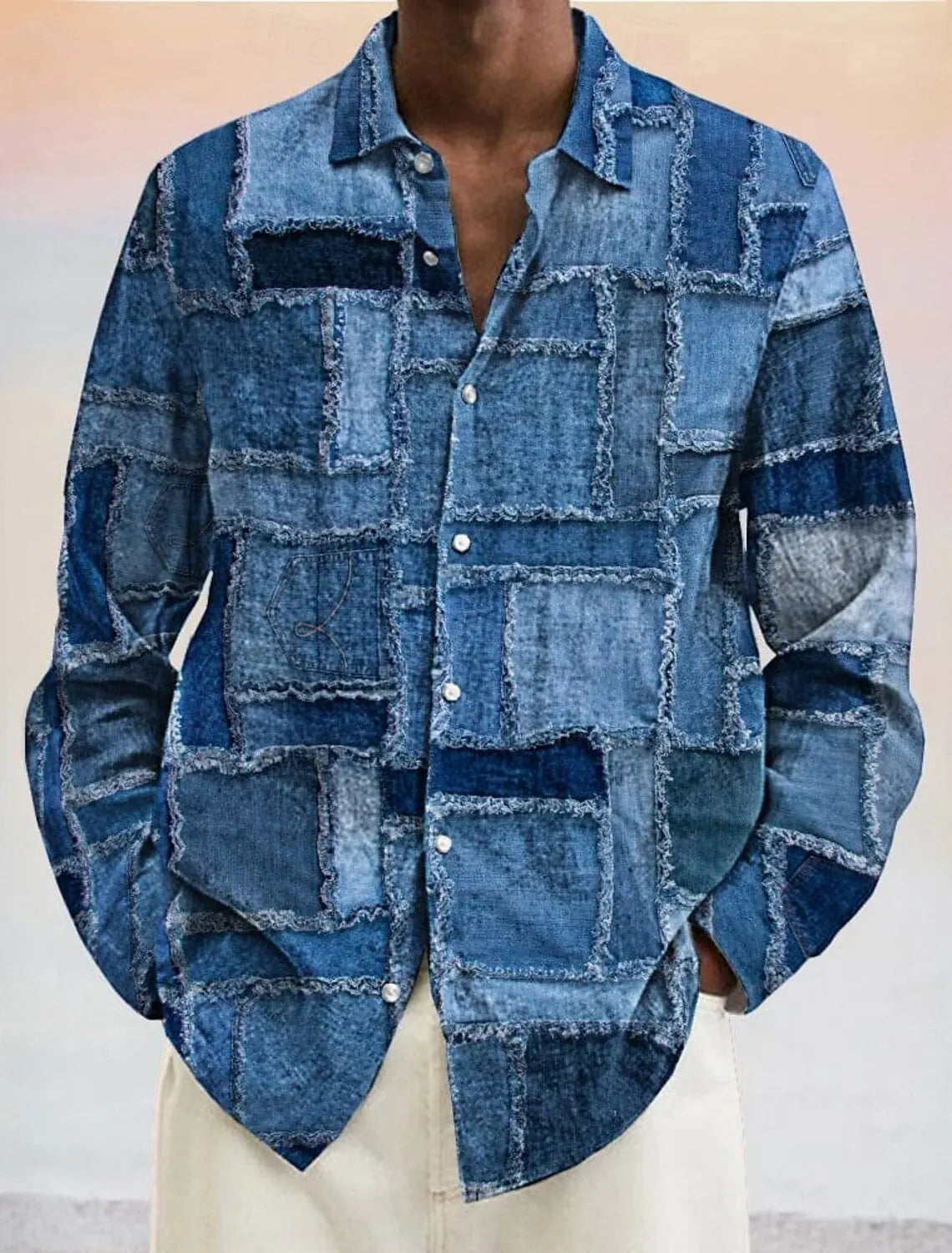 Men's Geometric Color Block Shirt Button Up Shirt Long Sleeve Fashion Casual Vacation Turndown 3D Print Polyster Shirts