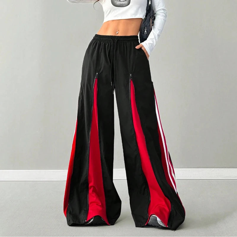 25 year old girl hip-hop and street dance costumes, cool jazz stage costumes, K-pop performance pants, multi zipper design, loos