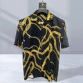 Vintage men's luxurious gold Baroque chain patterned high-quality short sleeved shirt suitable for street parties