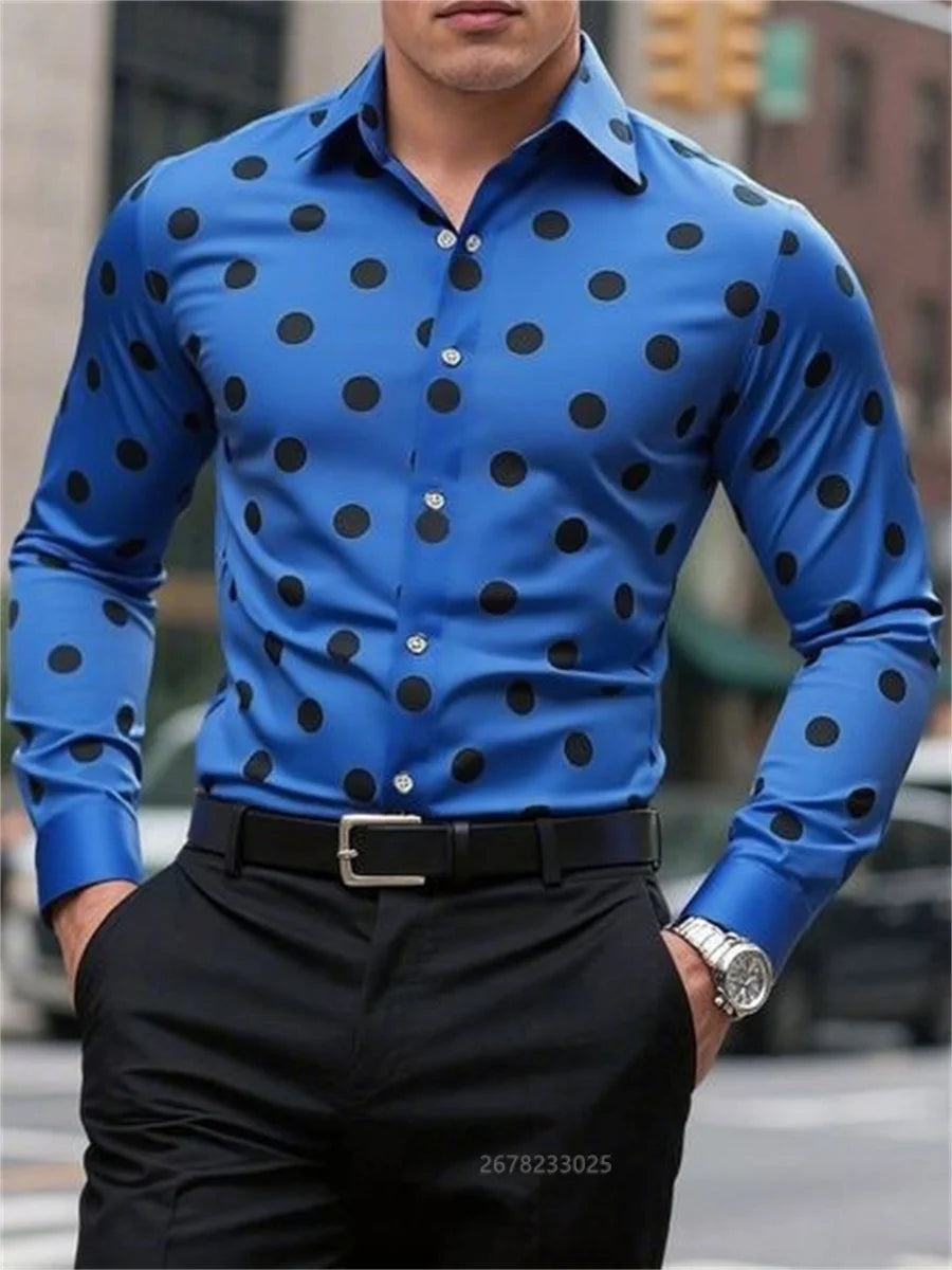 Men's Shirt Long Sleeve Shirt Spotted Lapel Button Casual Outdoor Breathable Comfortable Fashion Trend New Versatile Clothing