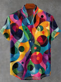 Vintage Men's Shirt Comfortable Short Sleeve Fashion 3D Crane Printed Art Pattern, Button Top, Summer Top