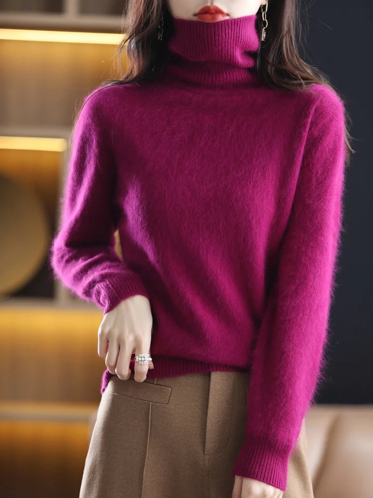 100% Mink Cashmere Turtleneck Sweater Women Solid Color Long Sleeve Top Autumn Winter Fashion Knit Female Warm Pullover Jumper