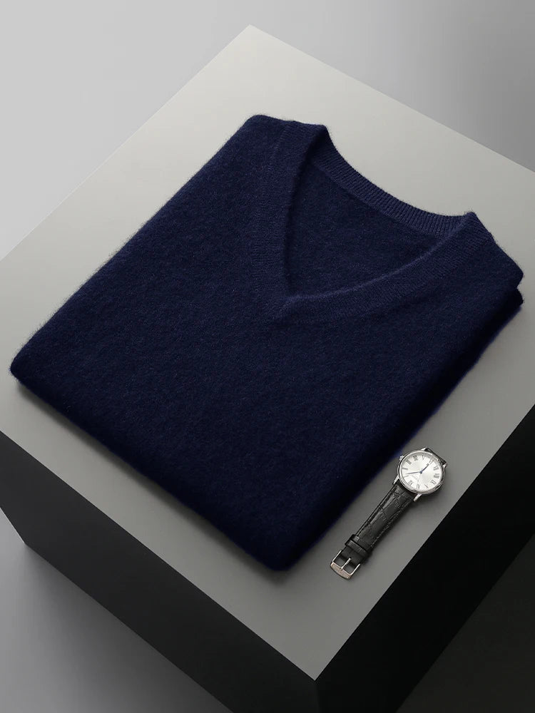 Autumn Winter Men's Wool Vests V-neck Sleeveless Pullover Sweater 100% Merino Wool Knitted Basic Smart Casual Cashmere Waistcoat