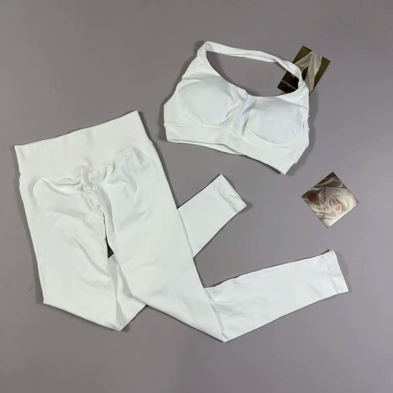 2Pcs Seamless Halter Neck Backless Yoga Outfit High Waist Ribbed Scrunch Shorts Set for Women Gym Sports Pilates Active Wear