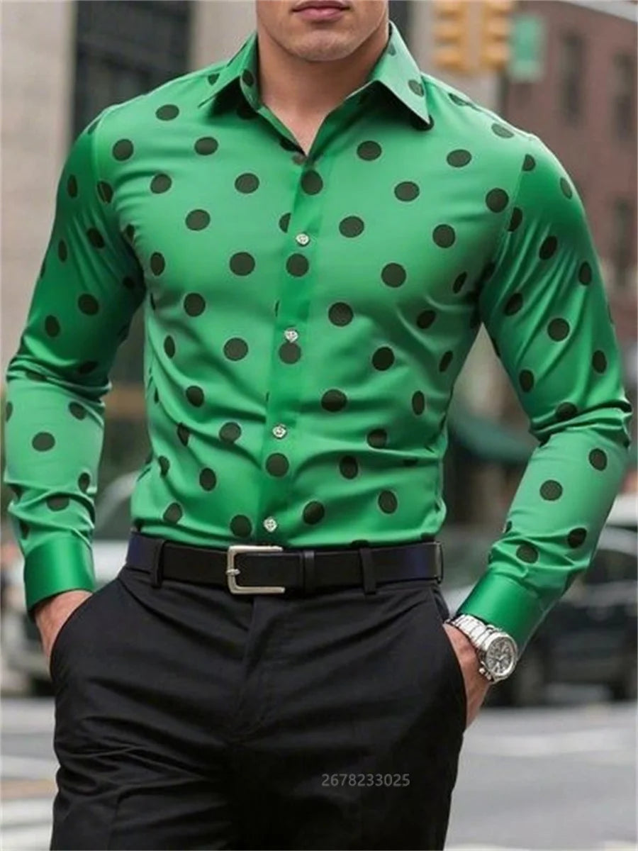 Men's Shirt Long Sleeve Shirt Spotted Lapel Button Casual Outdoor Breathable Comfortable Fashion Trend New Versatile Clothing