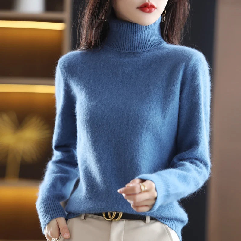 100% Mink Cashmere Turtleneck Sweater Women Solid Color Long Sleeve Top Autumn Winter Fashion Knit Female Warm Pullover Jumper