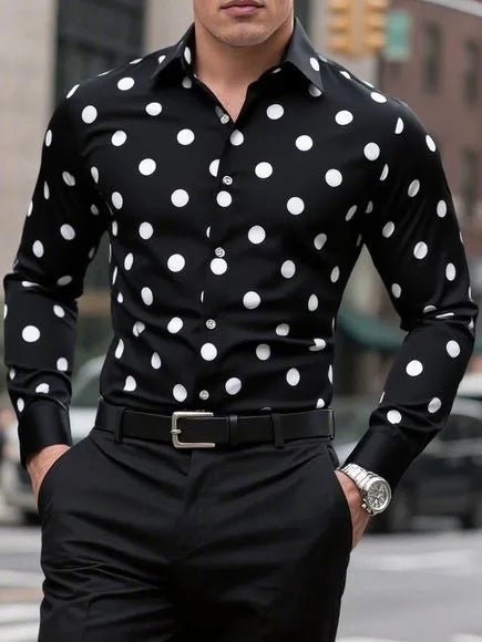 Men's Shirt Long Sleeve Shirt Spotted Lapel Button Casual Outdoor Breathable Comfortable Fashion Trend New Versatile Clothing