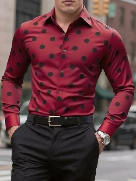 Men's Shirt Long Sleeve Shirt Spotted Lapel Button Casual Outdoor Breathable Comfortable Fashion Trend New Versatile Clothing