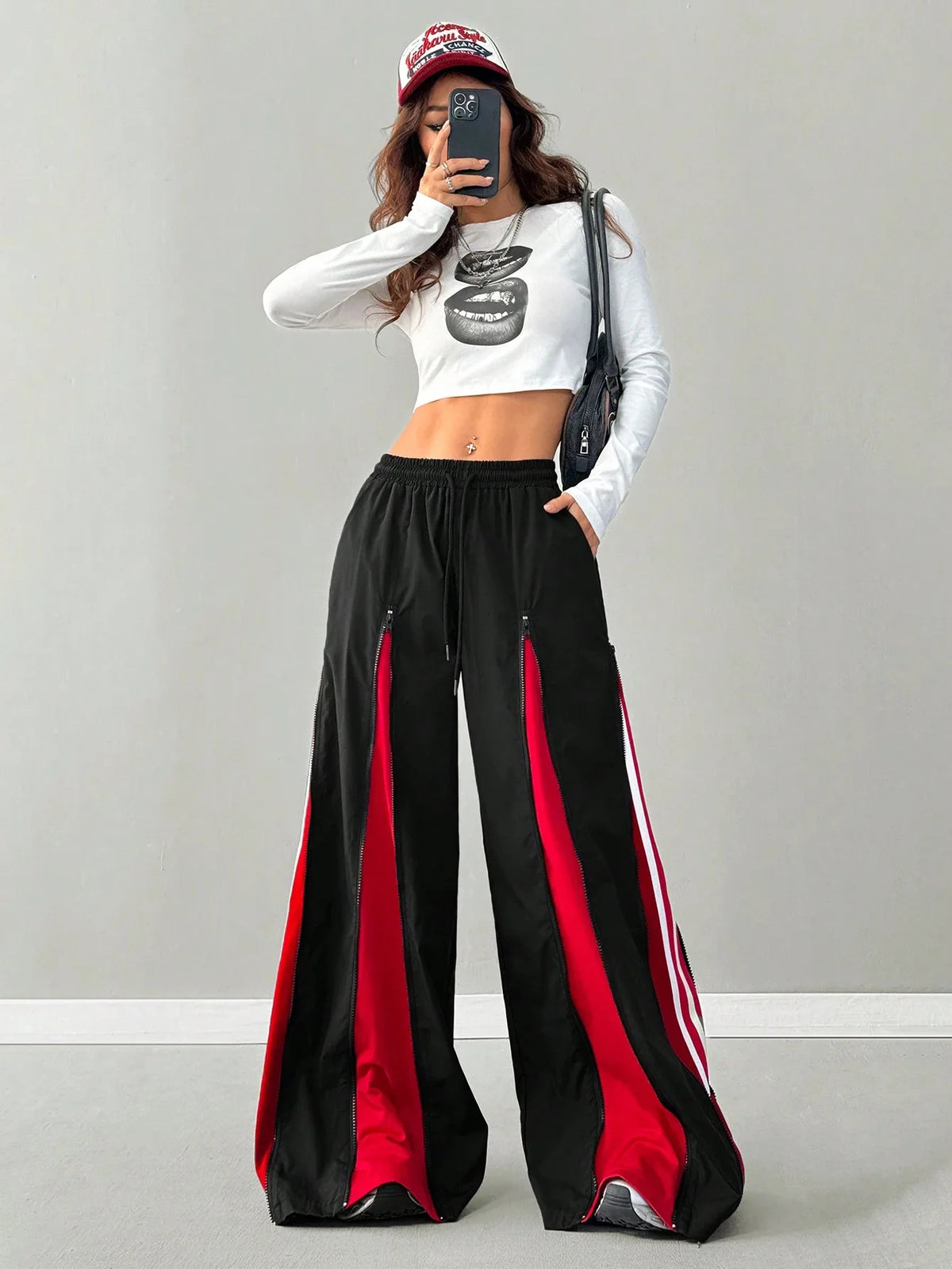25 year old girl hip-hop and street dance costumes, cool jazz stage costumes, K-pop performance pants, multi zipper design, loos