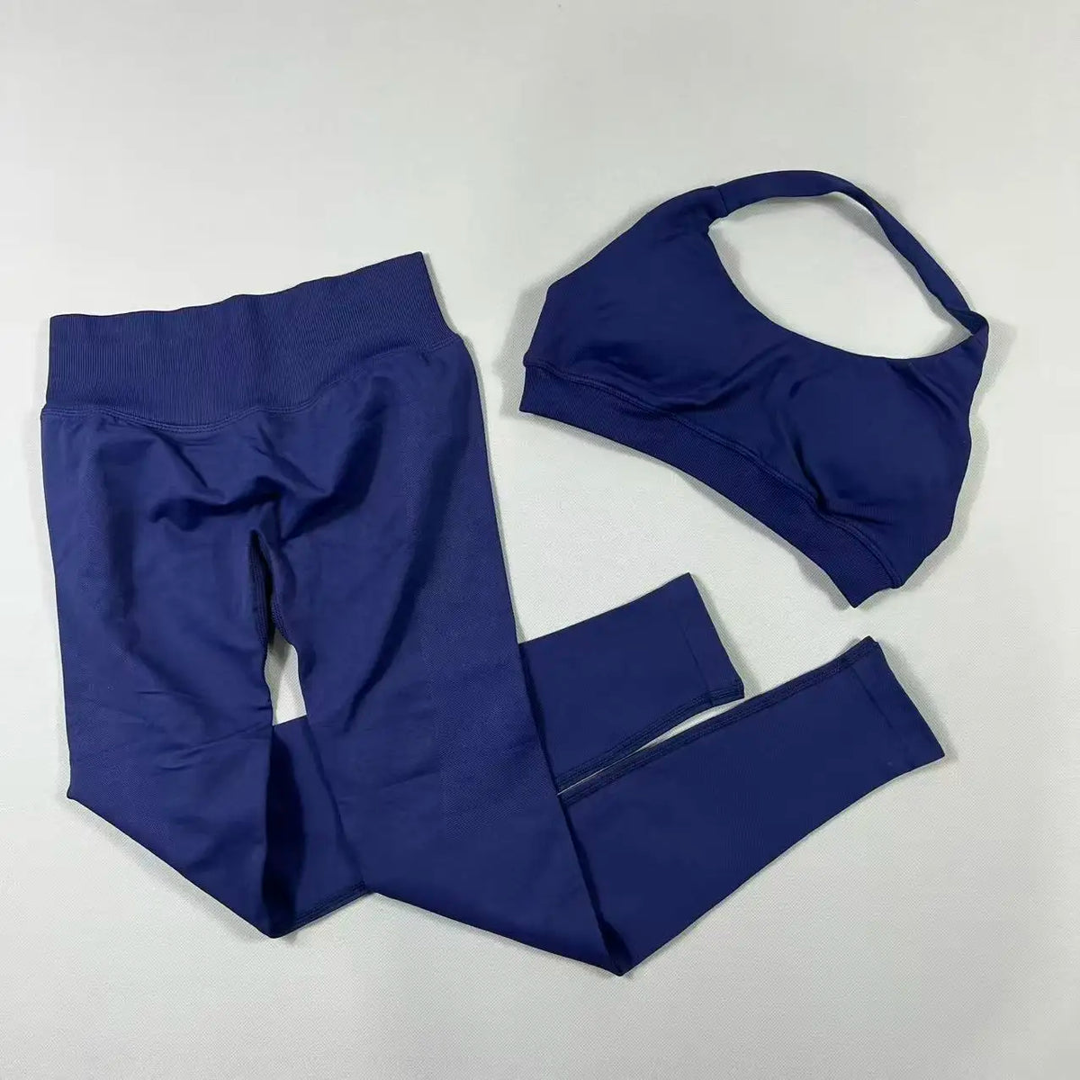 2Pcs Seamless Halter Neck Backless Yoga Outfit High Waist Ribbed Scrunch Shorts Set for Women Gym Sports Pilates Active Wear