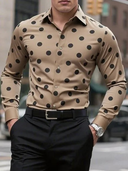 Men's Shirt Long Sleeve Shirt Spotted Lapel Button Casual Outdoor Breathable Comfortable Fashion Trend New Versatile Clothing