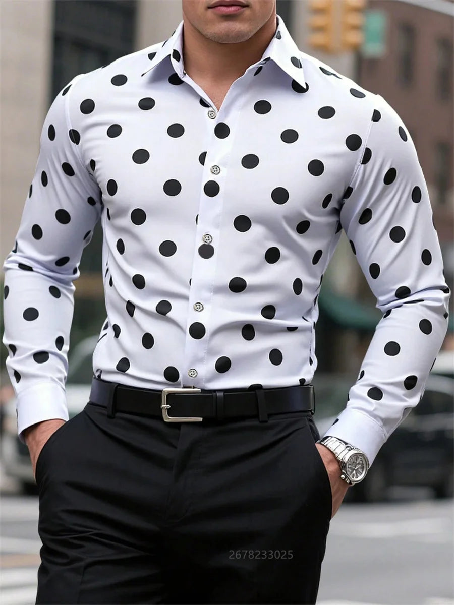 Men's Shirt Long Sleeve Shirt Spotted Lapel Button Casual Outdoor Breathable Comfortable Fashion Trend New Versatile Clothing
