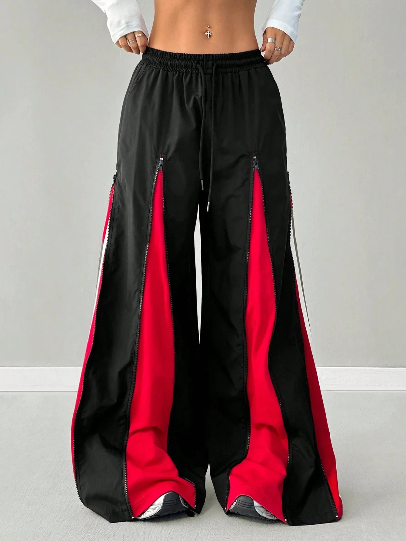 25 year old girl hip-hop and street dance costumes, cool jazz stage costumes, K-pop performance pants, multi zipper design, loos