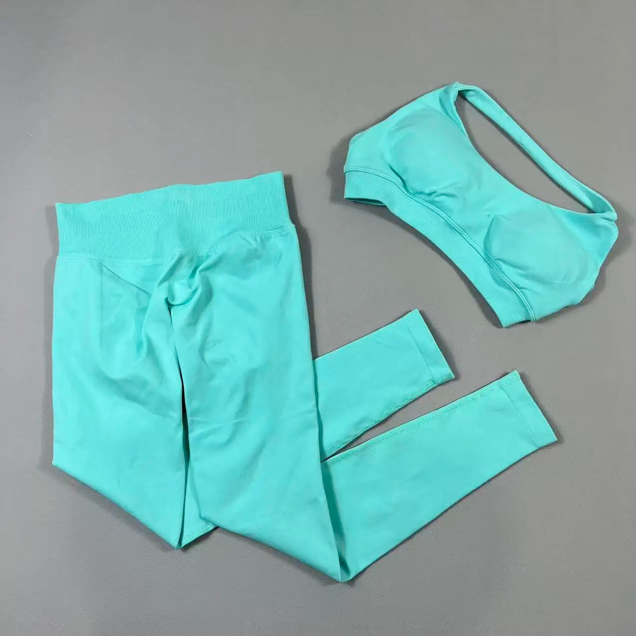 2Pcs Seamless Halter Neck Backless Yoga Outfit High Waist Ribbed Scrunch Shorts Set for Women Gym Sports Pilates Active Wear