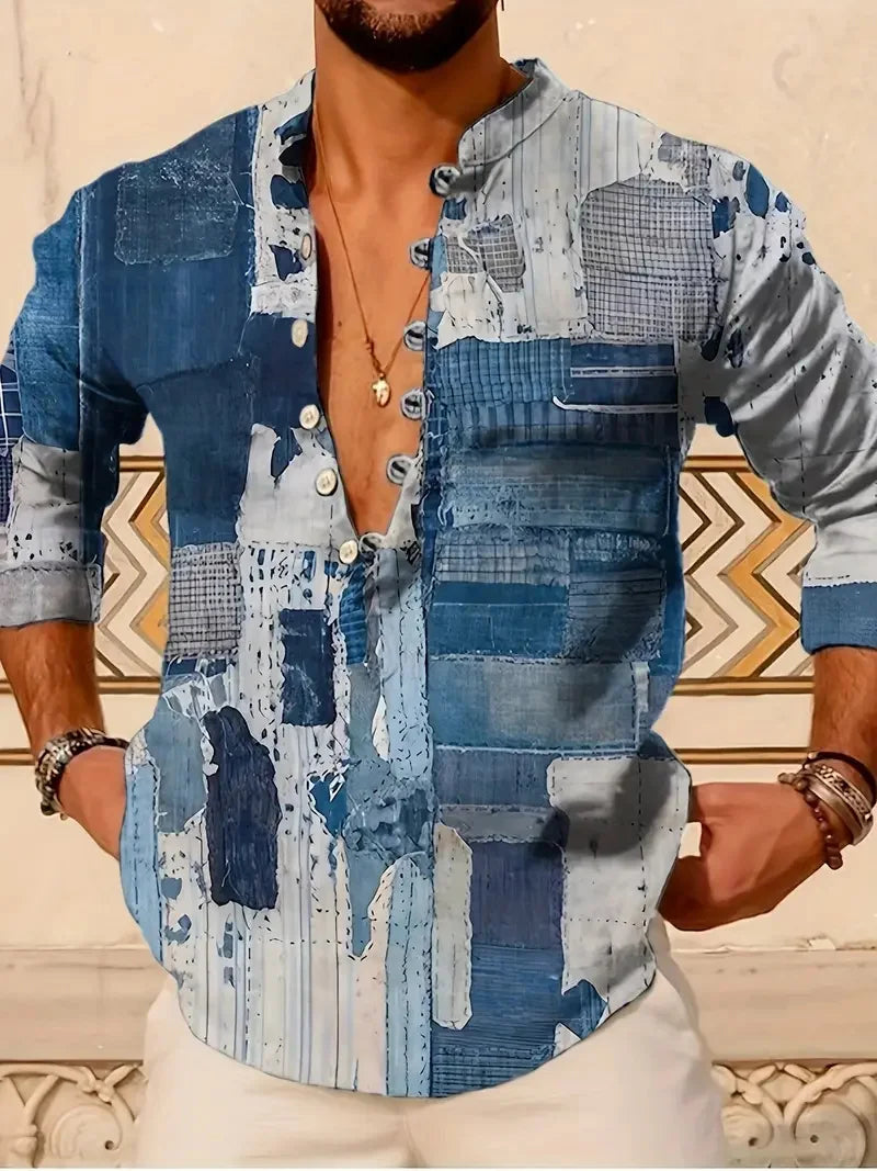 New Men's Long Sleeve Linen Shirt Tribal Vintage Street Long Sleeve Comfortable Soft Breathable Fashion Trend