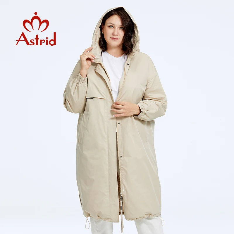 Astrid Autumn Winter Women's Jacket Long Thin Cotton Trench Coat Hood Split Hem Warm Loose Padded Parka Plus Size Women Clothing