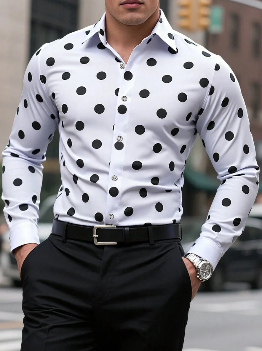 Men's Shirt Long Sleeve Shirt Spotted Lapel Button Casual Outdoor Breathable Comfortable Fashion Trend New Versatile Clothing