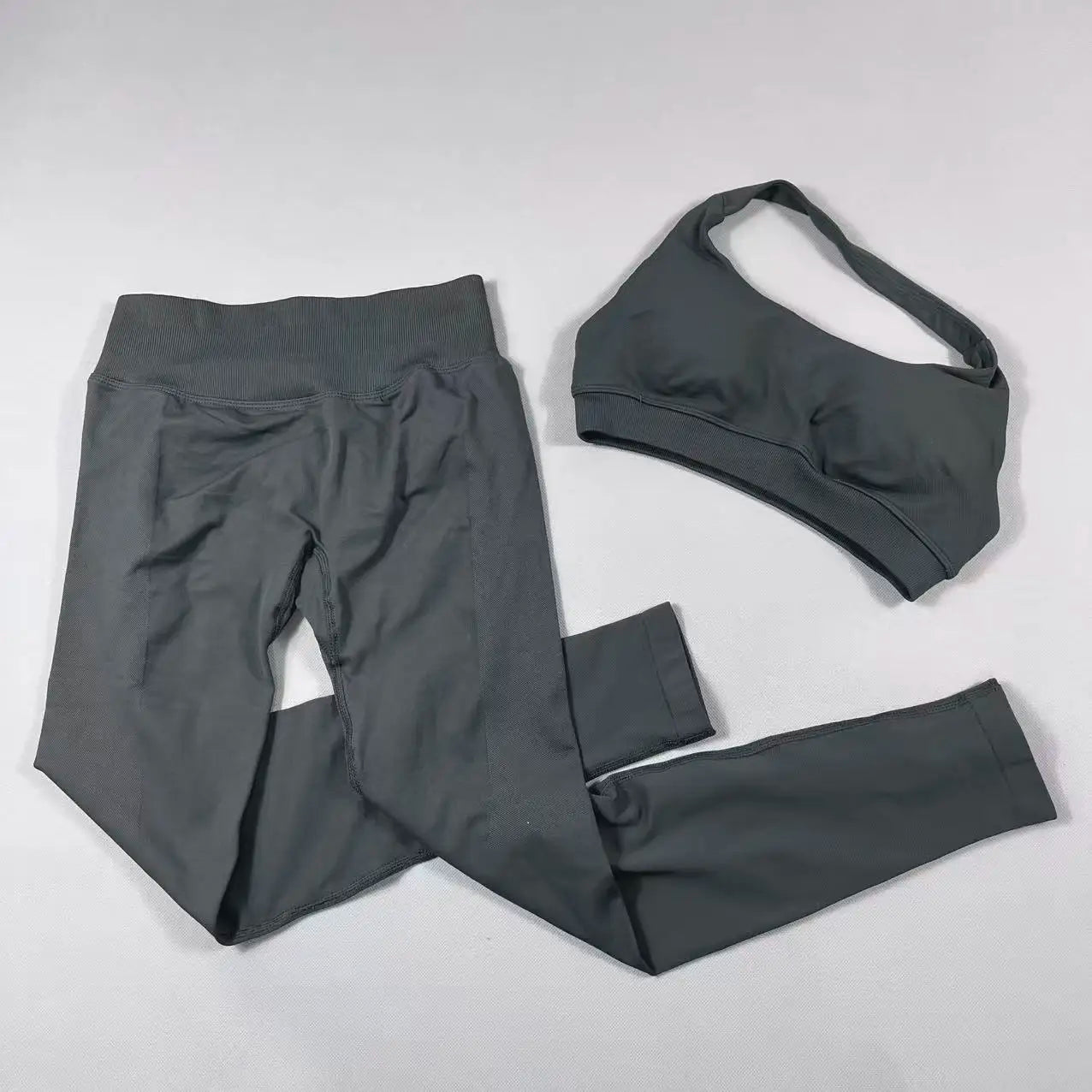 2Pcs Seamless Halter Neck Backless Yoga Outfit High Waist Ribbed Scrunch Shorts Set for Women Gym Sports Pilates Active Wear