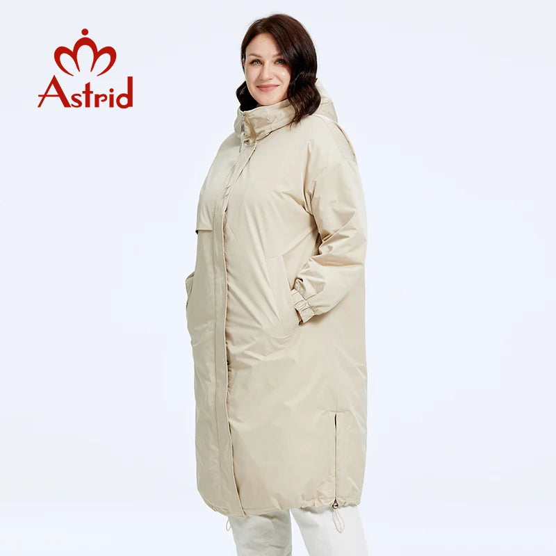 Astrid Autumn Winter Women's Jacket Long Thin Cotton Trench Coat Hood Split Hem Warm Loose Padded Parka Plus Size Women Clothing