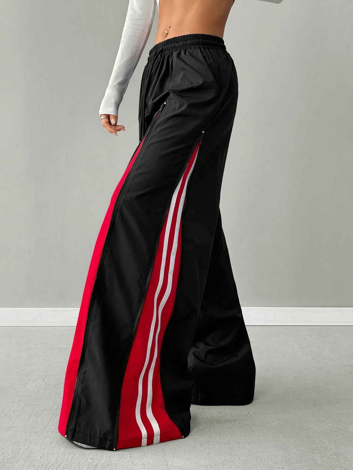 25 year old girl hip-hop and street dance costumes, cool jazz stage costumes, K-pop performance pants, multi zipper design, loos