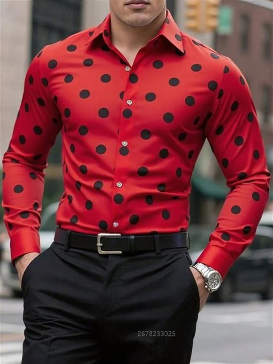 Men's Shirt Long Sleeve Shirt Spotted Lapel Button Casual Outdoor Breathable Comfortable Fashion Trend New Versatile Clothing