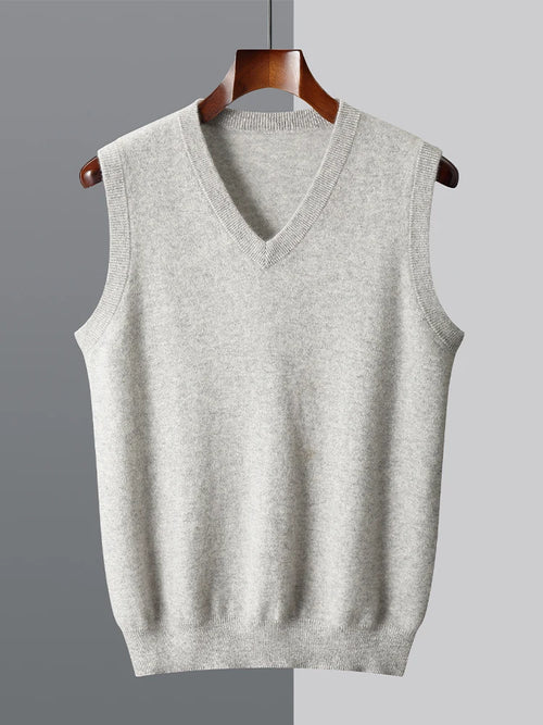 Gilet homme col en V sans manches tricoté 100 % laine mérinos pour automne/hiver - Gilet de costume décontracté chic en cachemire