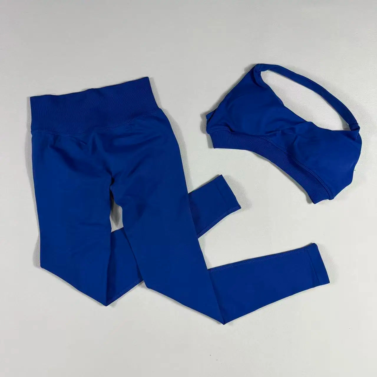 2Pcs Seamless Halter Neck Backless Yoga Outfit High Waist Ribbed Scrunch Shorts Set for Women Gym Sports Pilates Active Wear