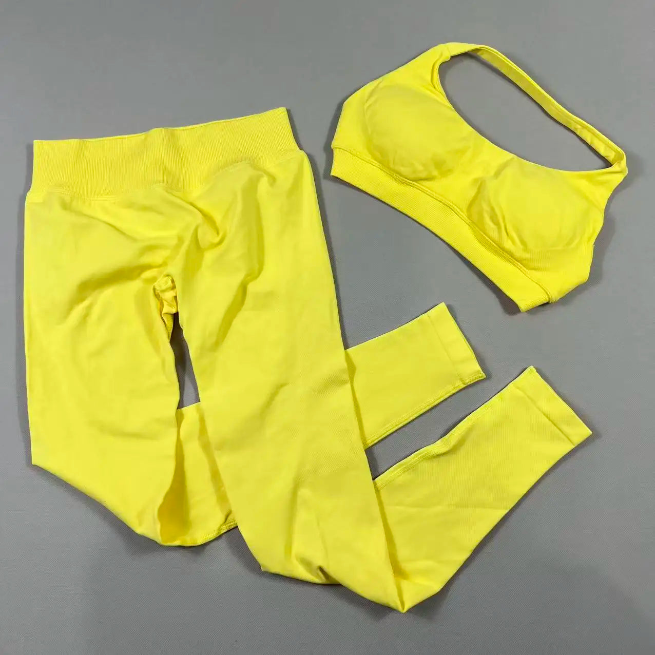 2Pcs Seamless Halter Neck Backless Yoga Outfit High Waist Ribbed Scrunch Shorts Set for Women Gym Sports Pilates Active Wear