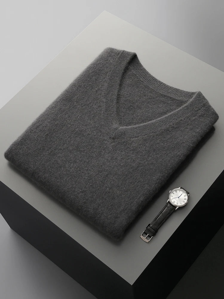 Autumn Winter Men's Wool Vests V-neck Sleeveless Pullover Sweater 100% Merino Wool Knitted Basic Smart Casual Cashmere Waistcoat