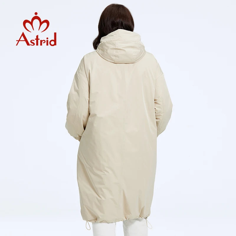 Astrid Autumn Winter Women's Jacket Long Thin Cotton Trench Coat Hood Split Hem Warm Loose Padded Parka Plus Size Women Clothing
