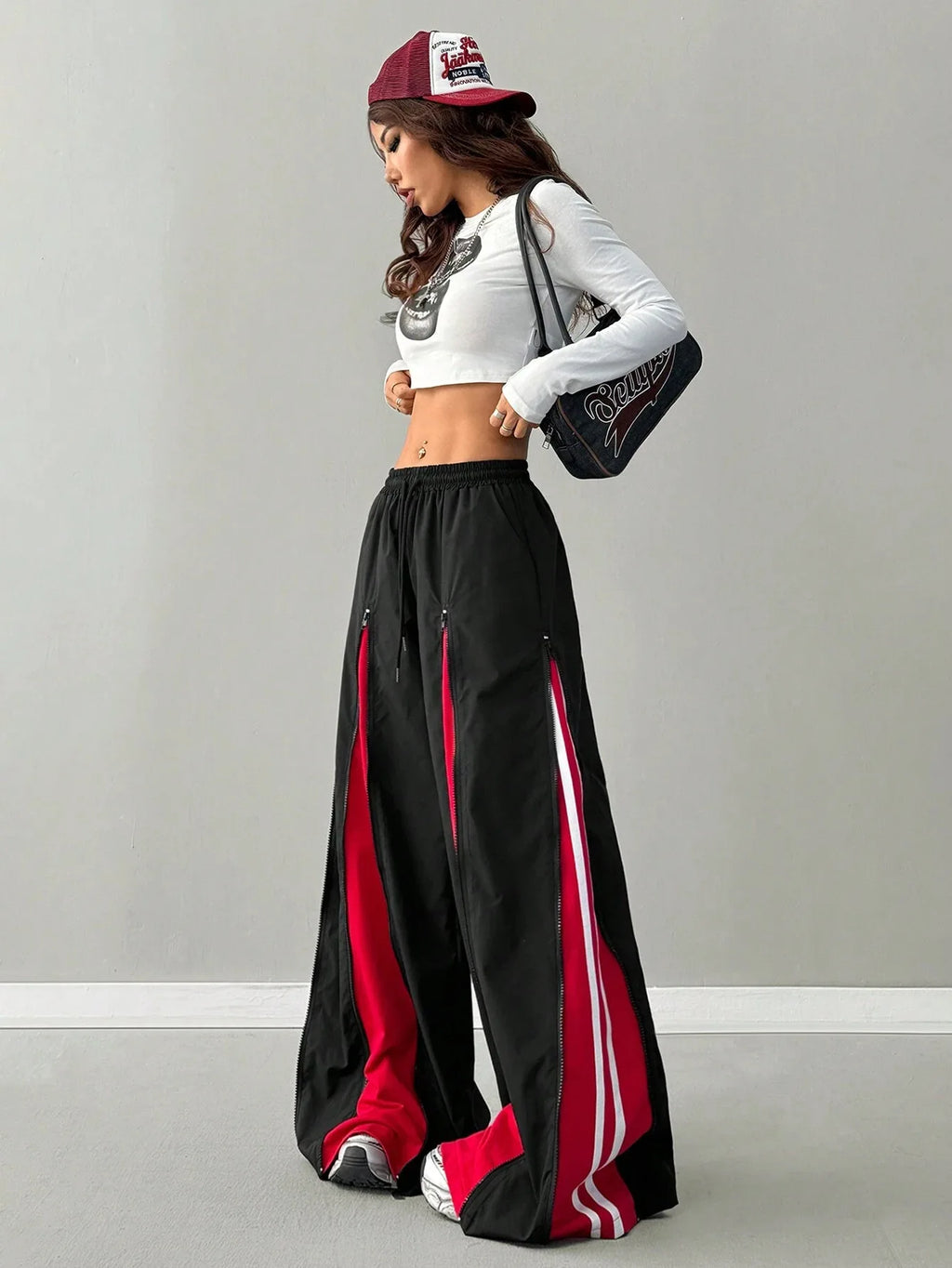 25 year old girl hip-hop and street dance costumes, cool jazz stage costumes, K-pop performance pants, multi zipper design, loos