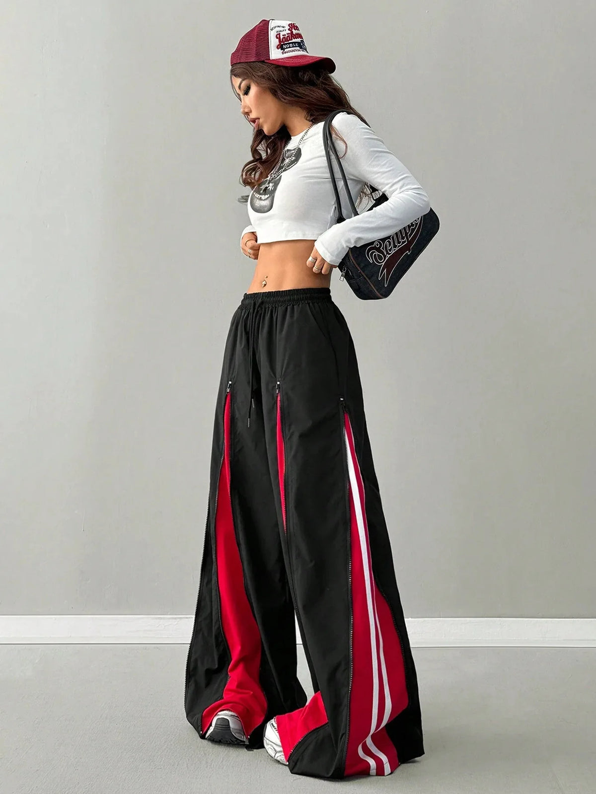 25 year old girl hip-hop and street dance costumes, cool jazz stage costumes, K-pop performance pants, multi zipper design, loos